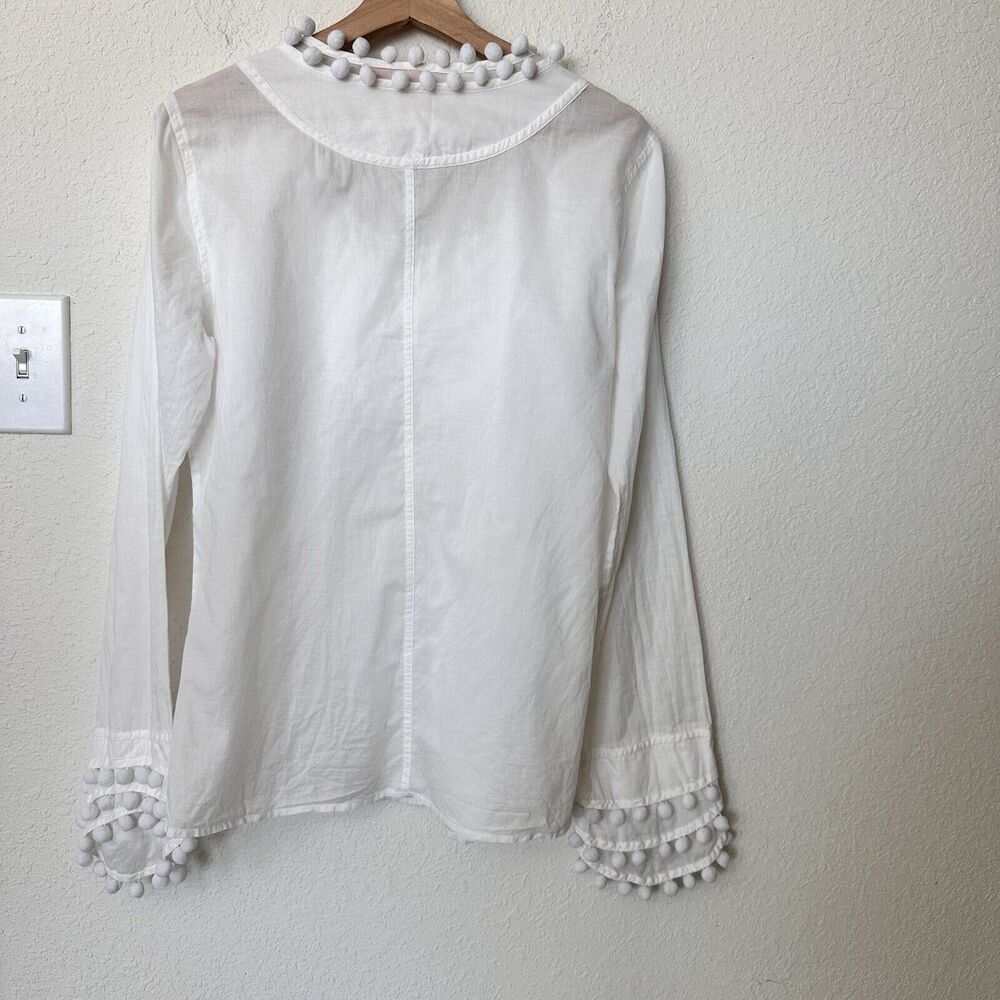 Tory Burch White blouse Cotton Pomp Pomp Long Sleeves 12 - Picture 8 of 12